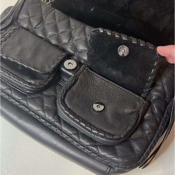 ZARA Quilted Leather W/Crossbody Chain Strap Black Chic City Bag RARE - Picture 13 of 16